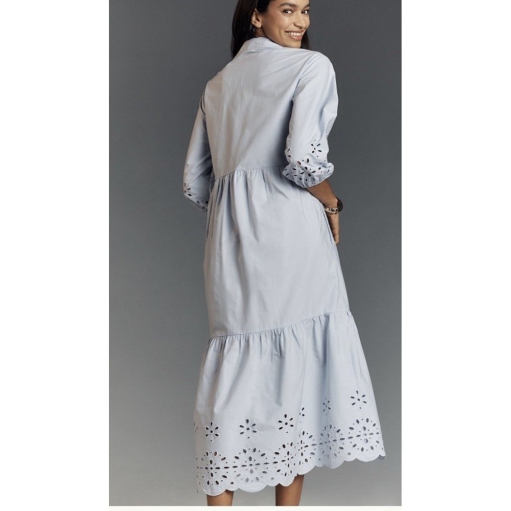 Anthropologie Light Blue Eyelet Midi Dress - Picture 4 of 10